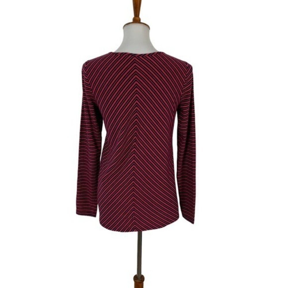 J Jill Red Navy Striped Asymmetrical Long Sleeve Stretch Top XS - Picture 3 of 5